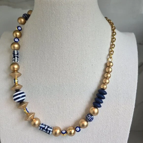 Navy and White Porcelain Beaded choker - Picture 3 of 5